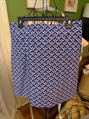 Kim Rogers Navy Blue Geometric Mini Skort with Red and White Accents